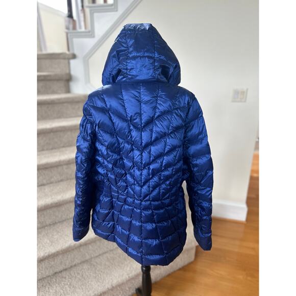 Lane Bryant Electric Cobalt Blue Down Fill Hooded Puffer Zip Jacket - Picture 3 of 6
